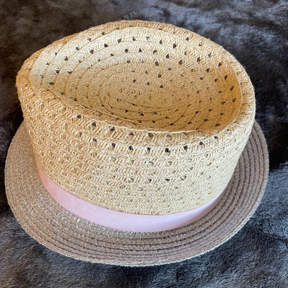 Catimini Ear-topped Straw Hat in beige pink and silver size 2-3T (49cm)